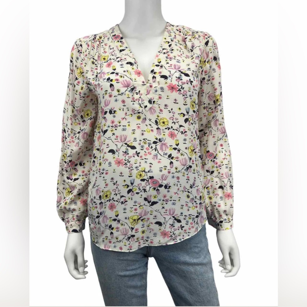 Rebecca Taylor Multi-Colored Silk Floral‎ Print Popover Top Size 2